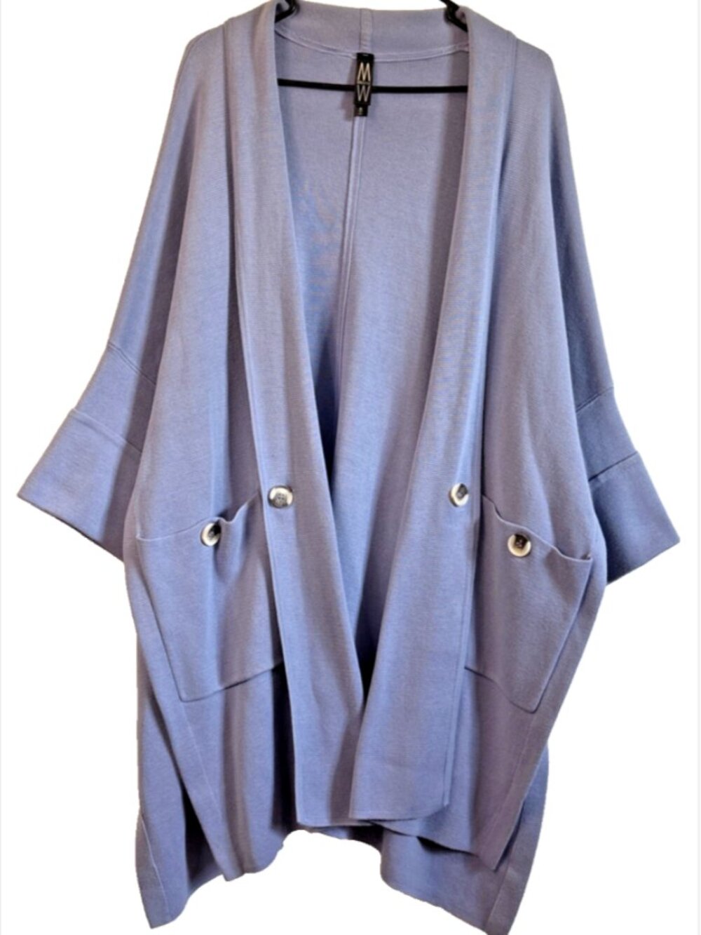 Marla Wynne Womens M Light Blue Long Knit Cozy Kimono Cardigan Poncho Sweater